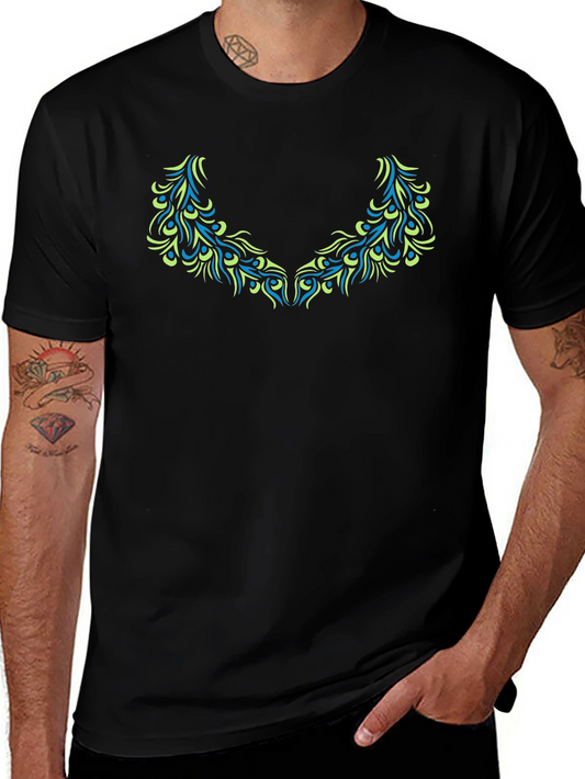 Camiseta Negra Diseño Plumas Estilizadas