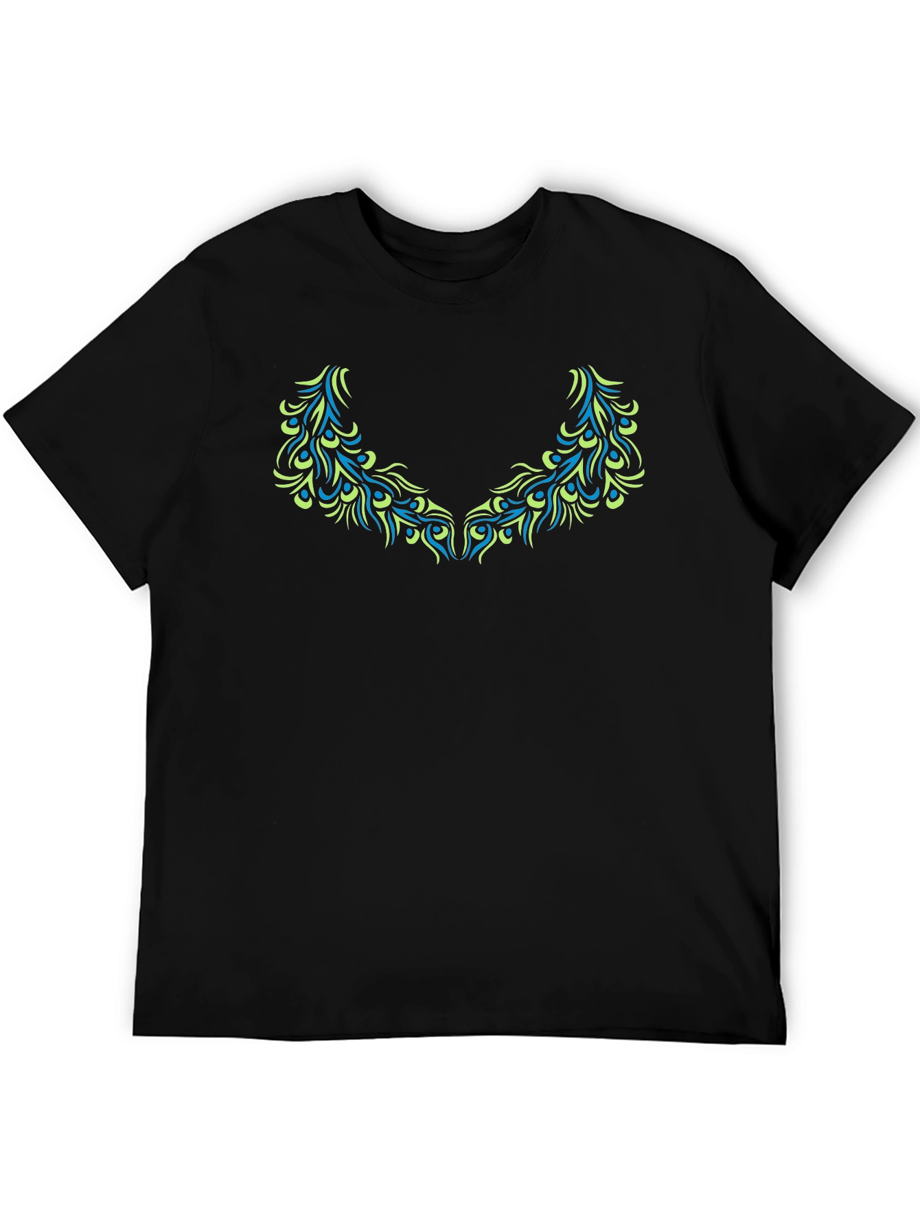Camiseta Negra Diseño Plumas Estilizadas