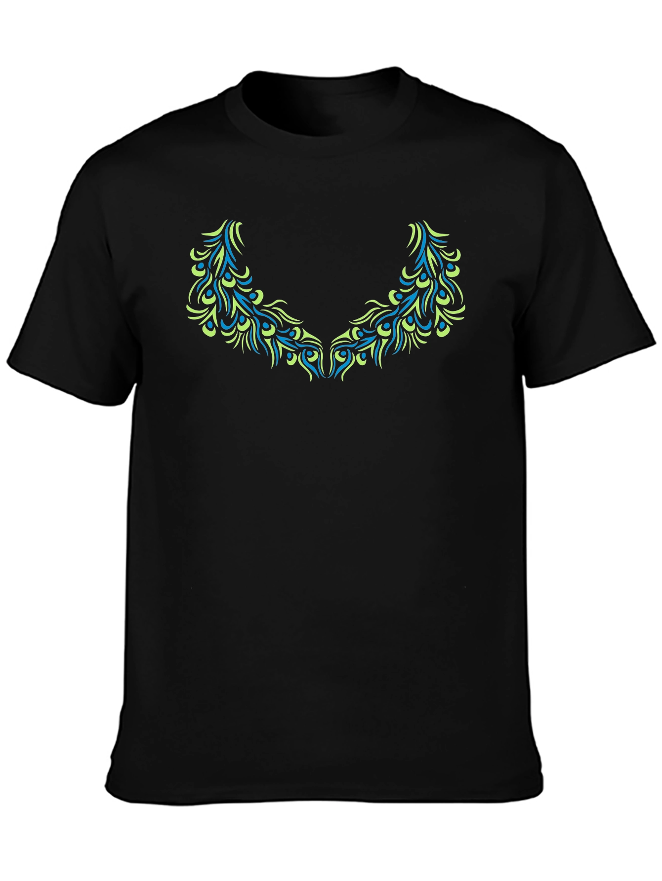 Camiseta Negra Diseño Plumas Estilizadas