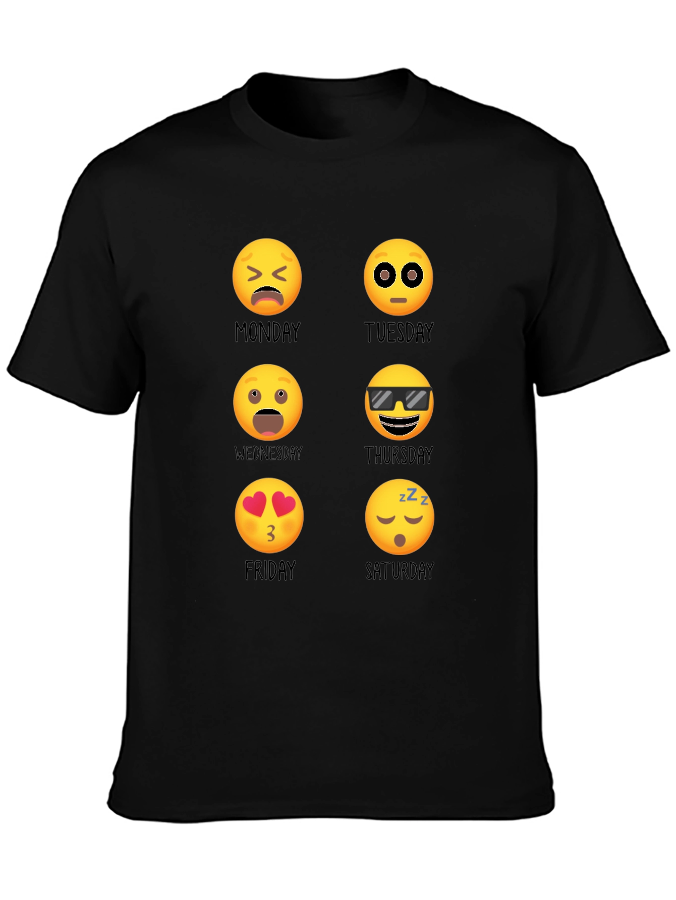 Camiseta Negra Emoji Días de la Semana Casual