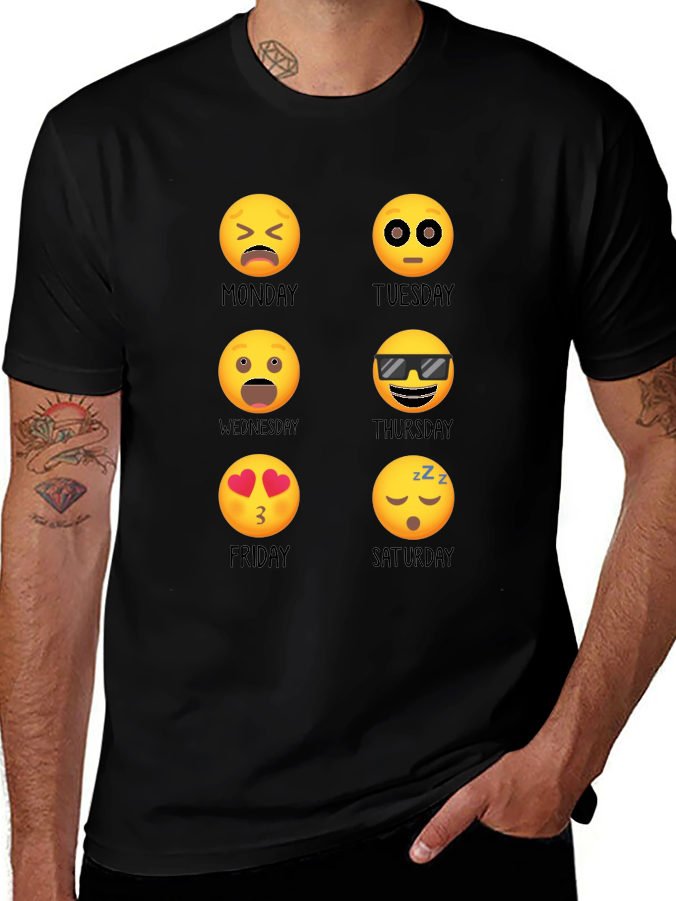 Camiseta Negra Emoji Días de la Semana Casual