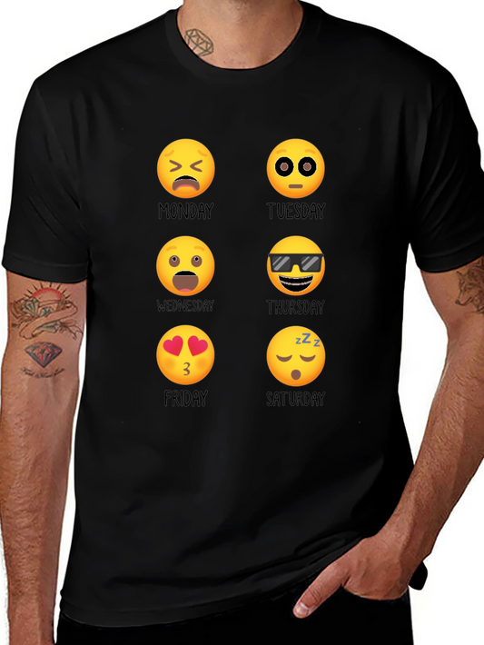 Camiseta Negra Emoji Días de la Semana Casual