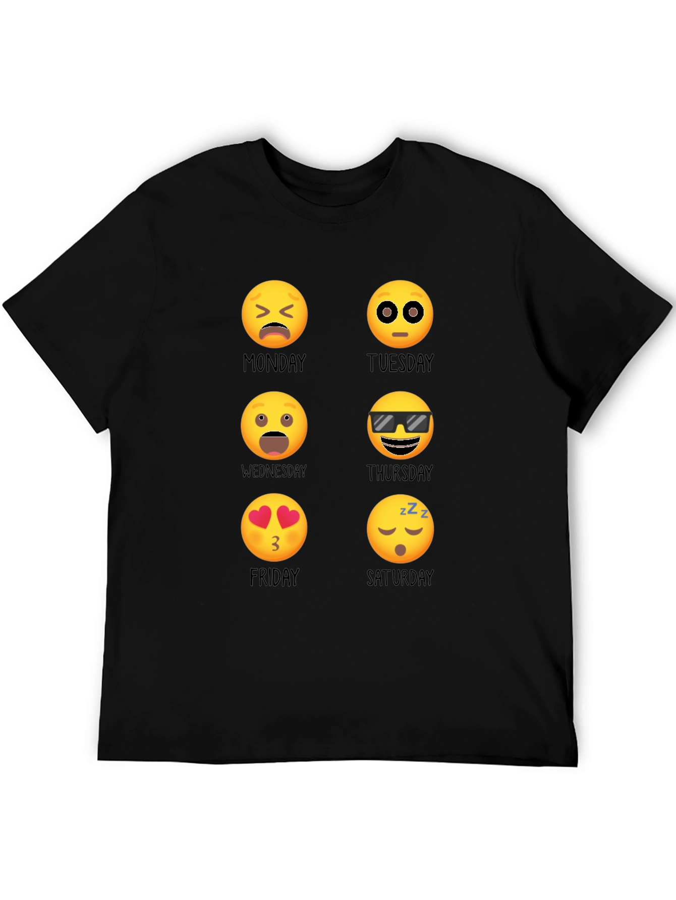 Camiseta Negra Emoji Días de la Semana Casual