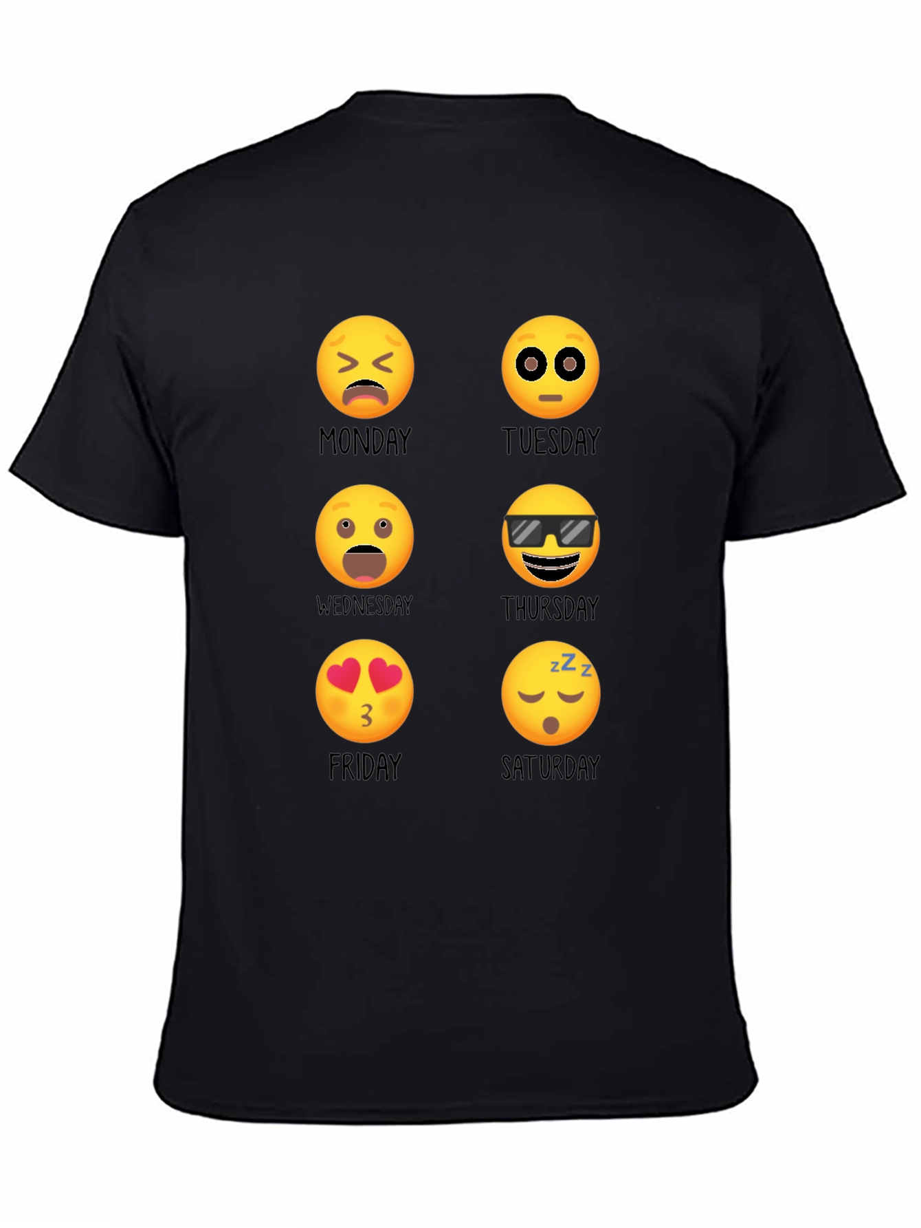 Camiseta Negra Emoji Días de la Semana Casual