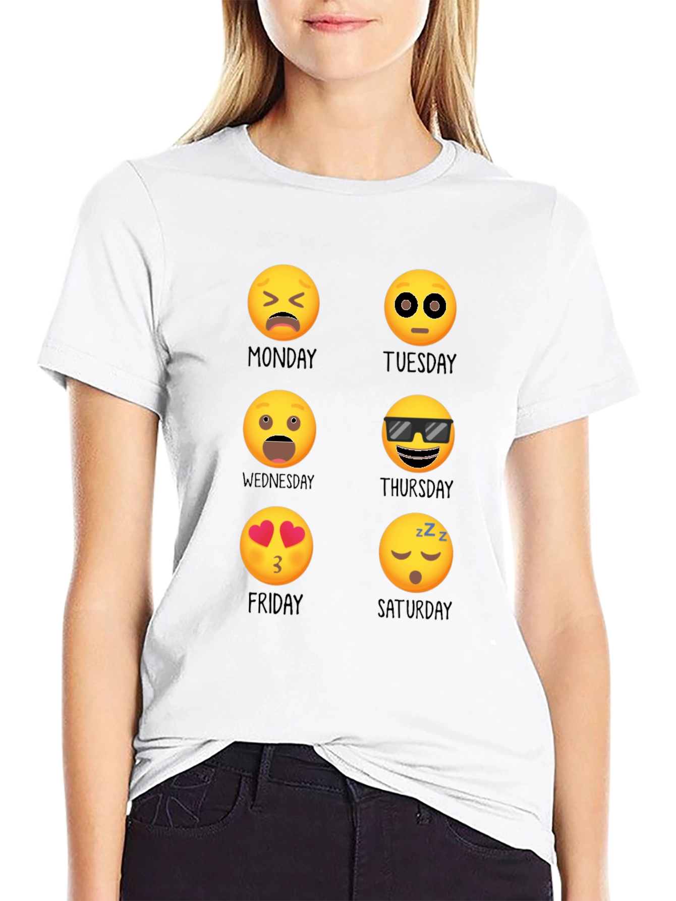 Camiseta Negra Emoji Días de la Semana Casual