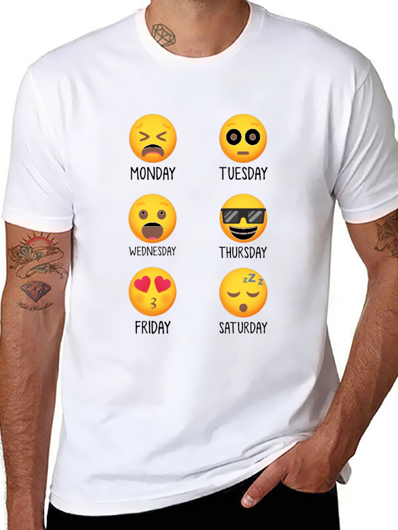 Camiseta Negra Emoji Días de la Semana Casual