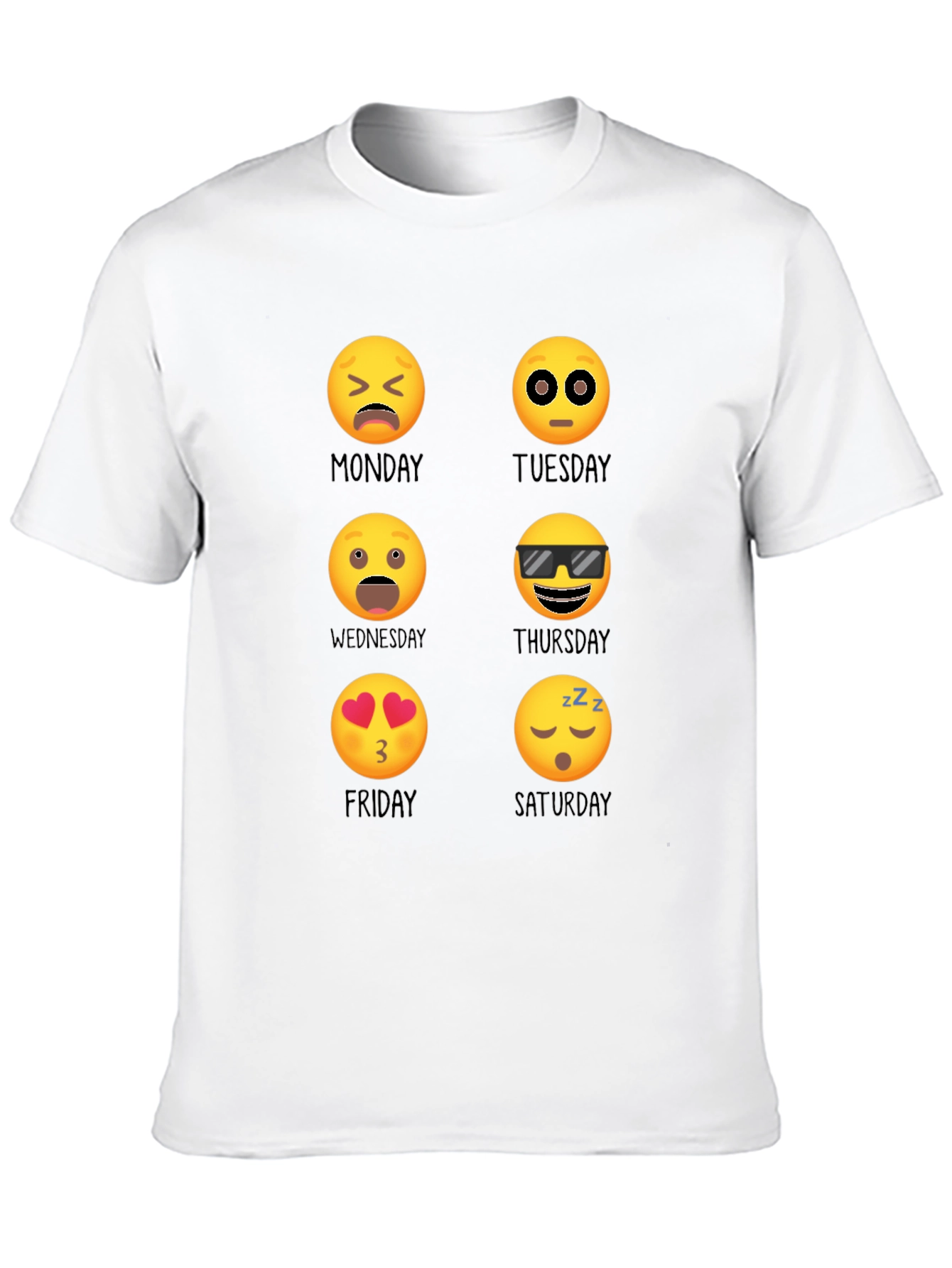 Camiseta Negra Emoji Días de la Semana Casual