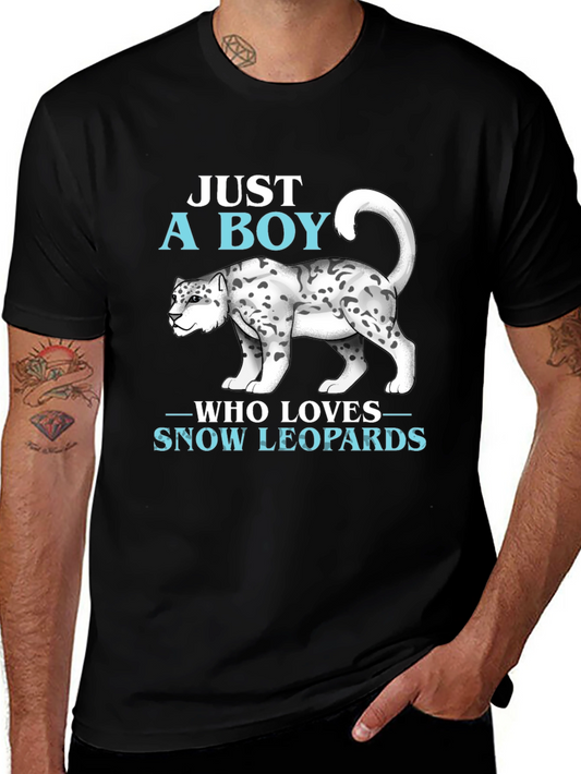 Camiseta Negra: Just A Boy Who Loves Snow Leopards