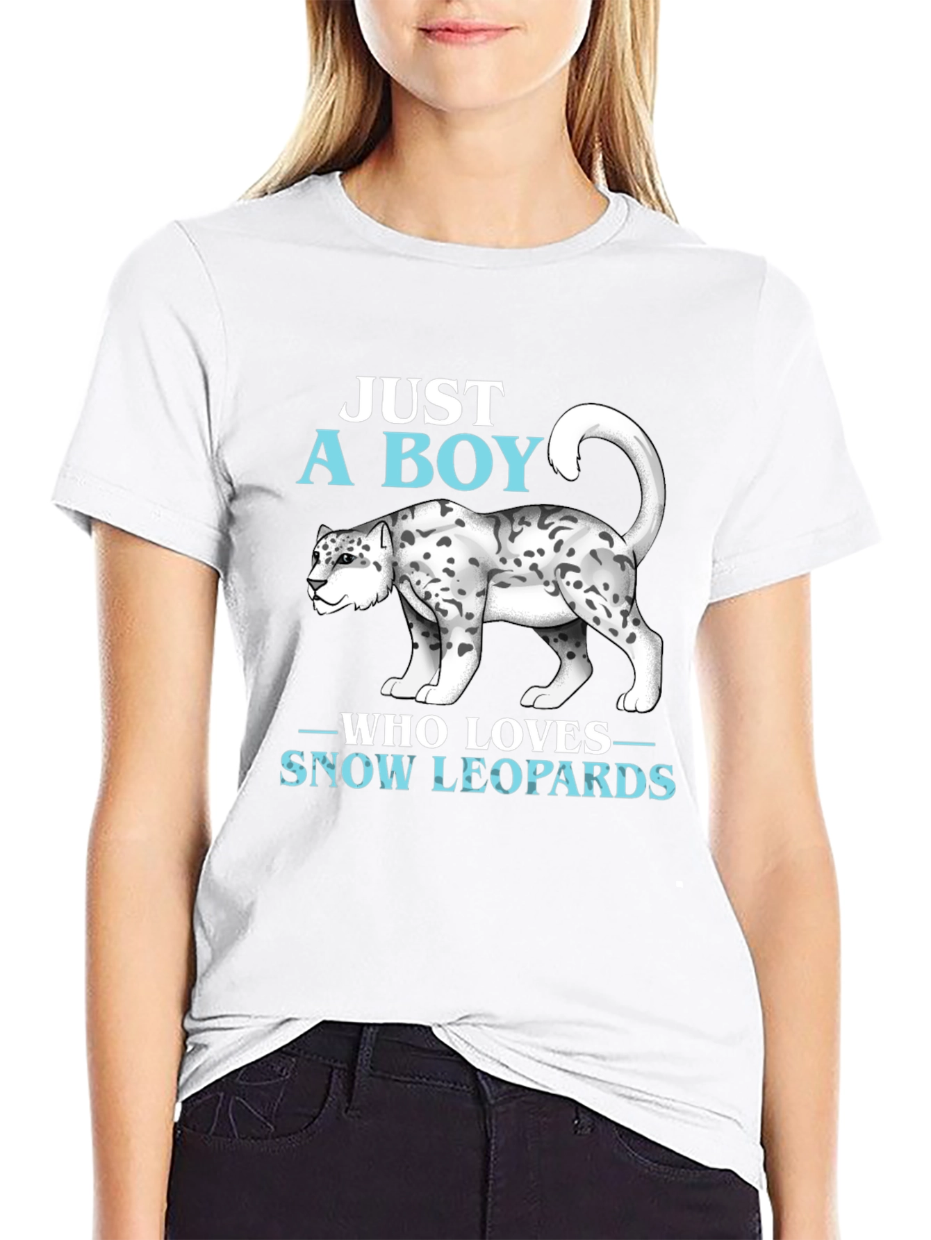 Camiseta Negra: Just A Boy Who Loves Snow Leopards