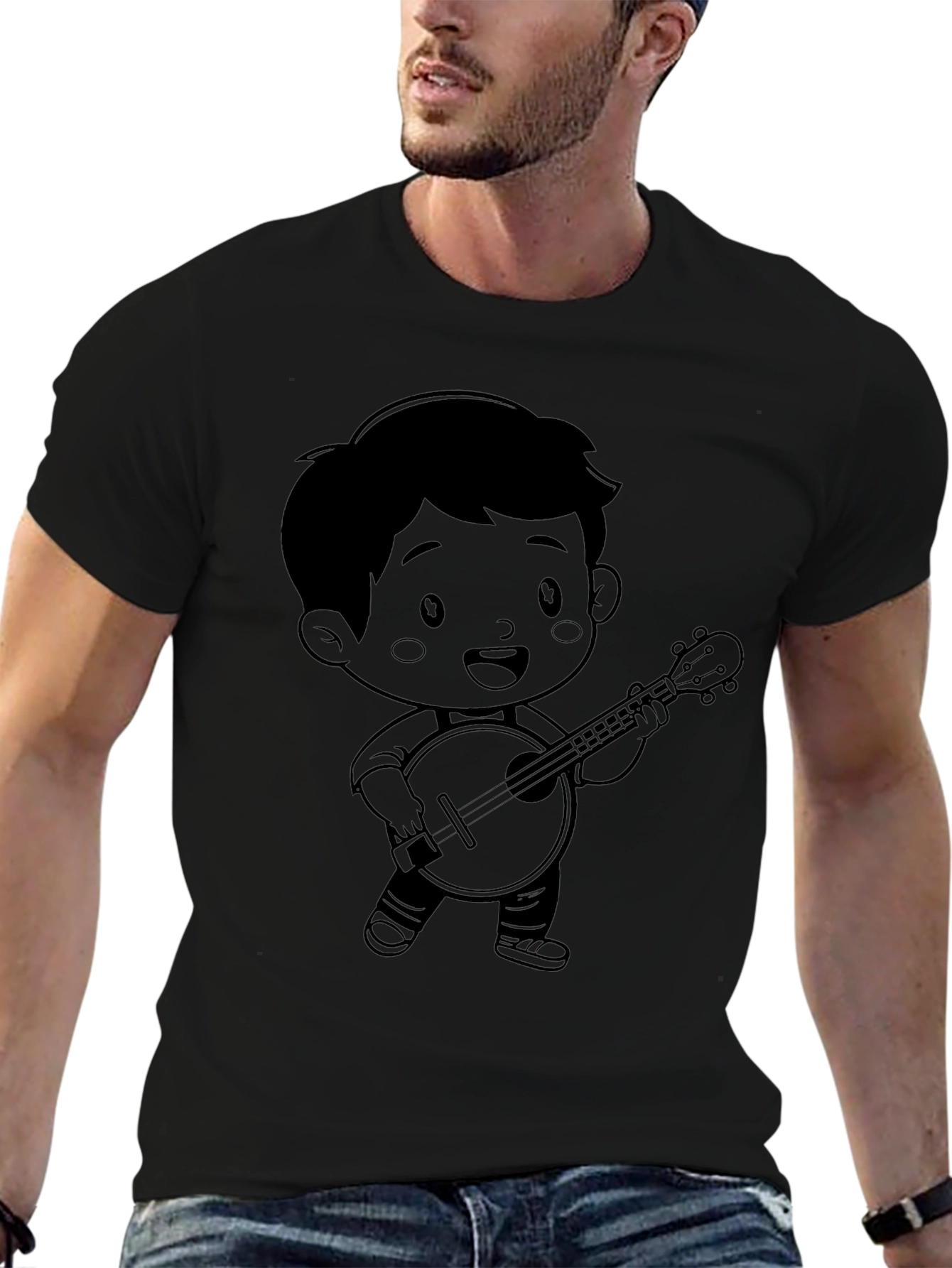 Camiseta Negra con Diseño Infantil de Músico