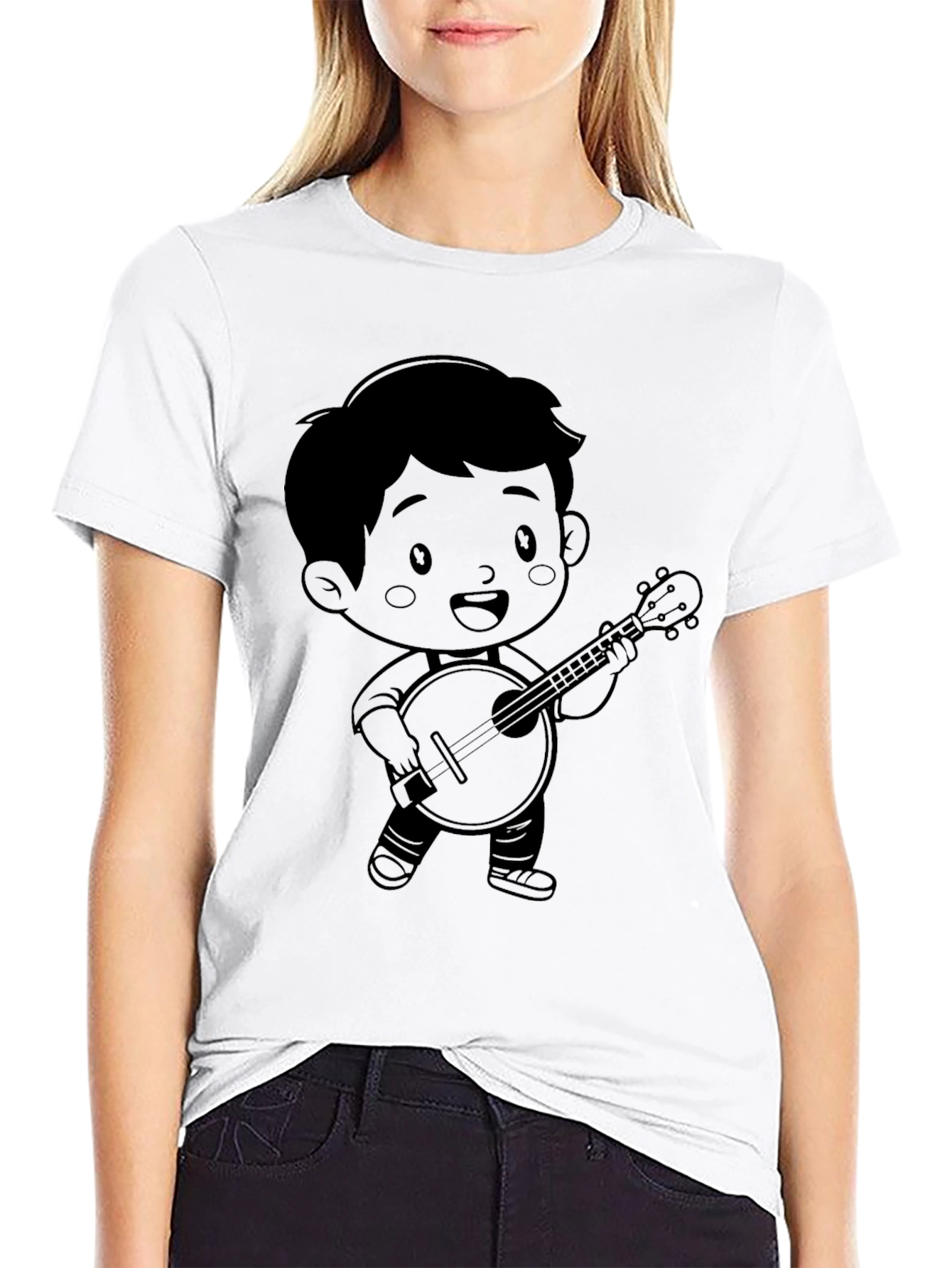Camiseta Negra con Diseño Infantil de Músico