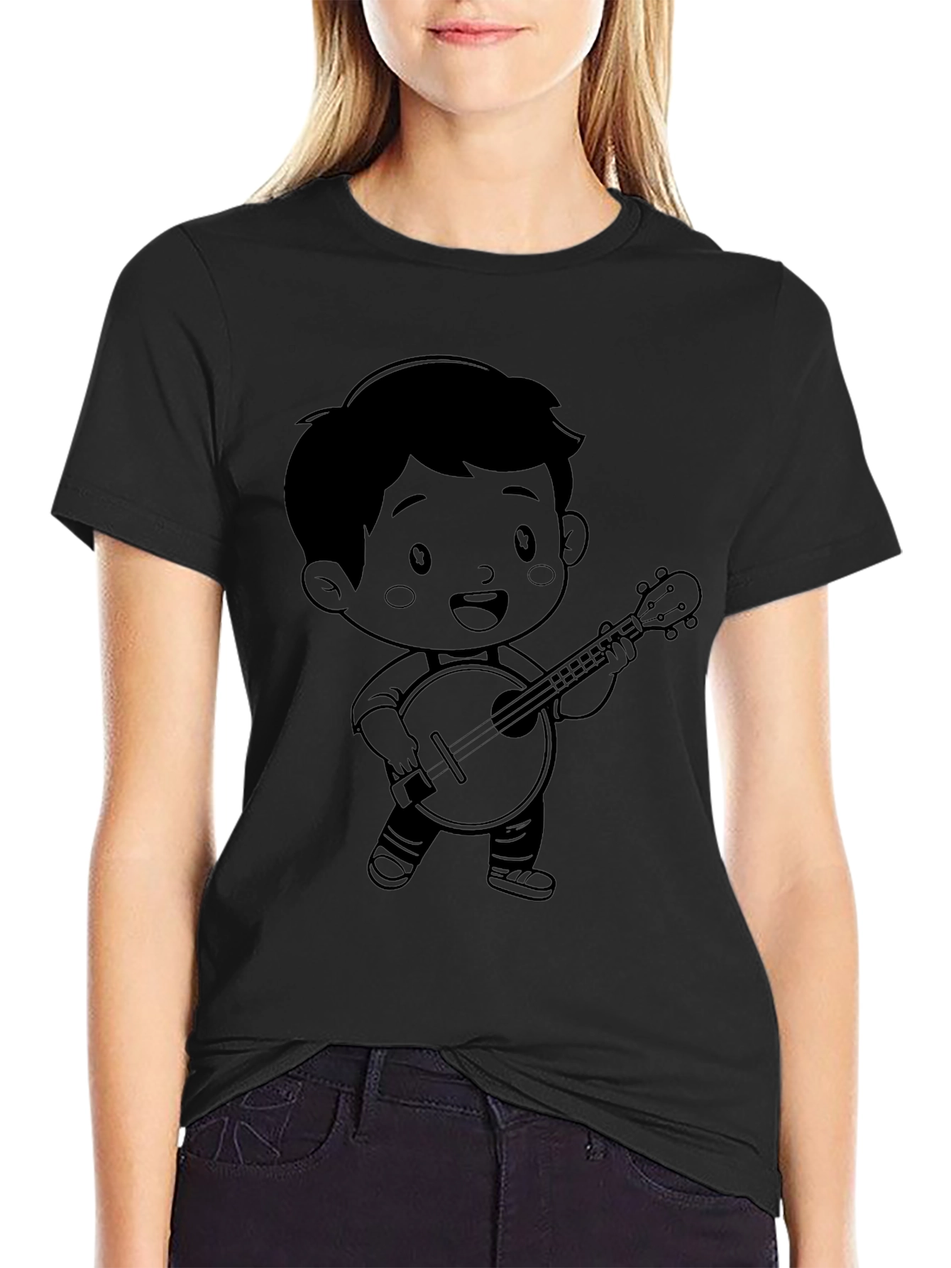 Camiseta Negra con Diseño Infantil de Músico