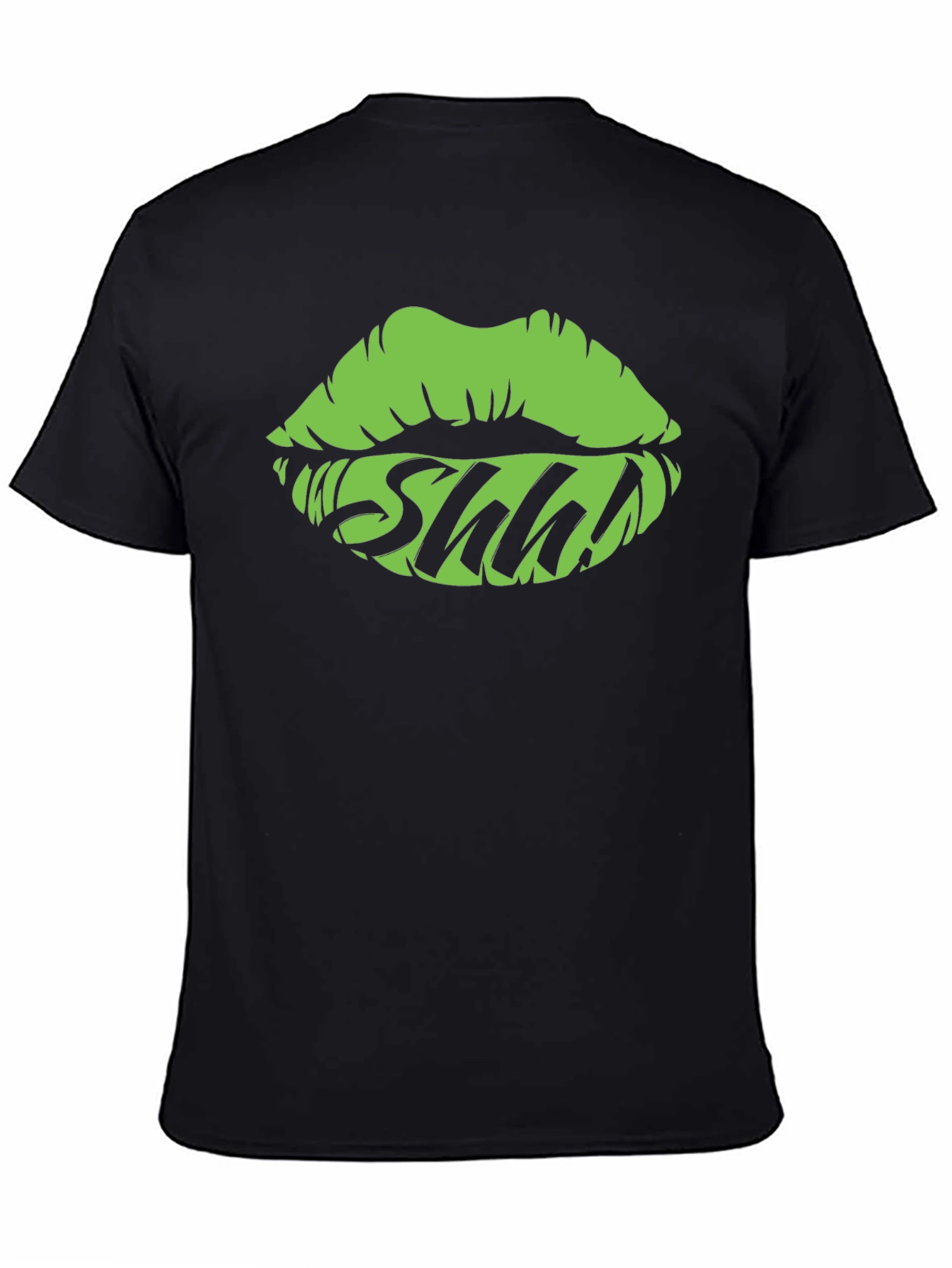 Camiseta Negra con Labios Shhh! Gráfico