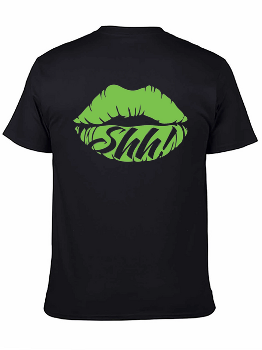 Camiseta Negra con Labios Shhh! Gráfico