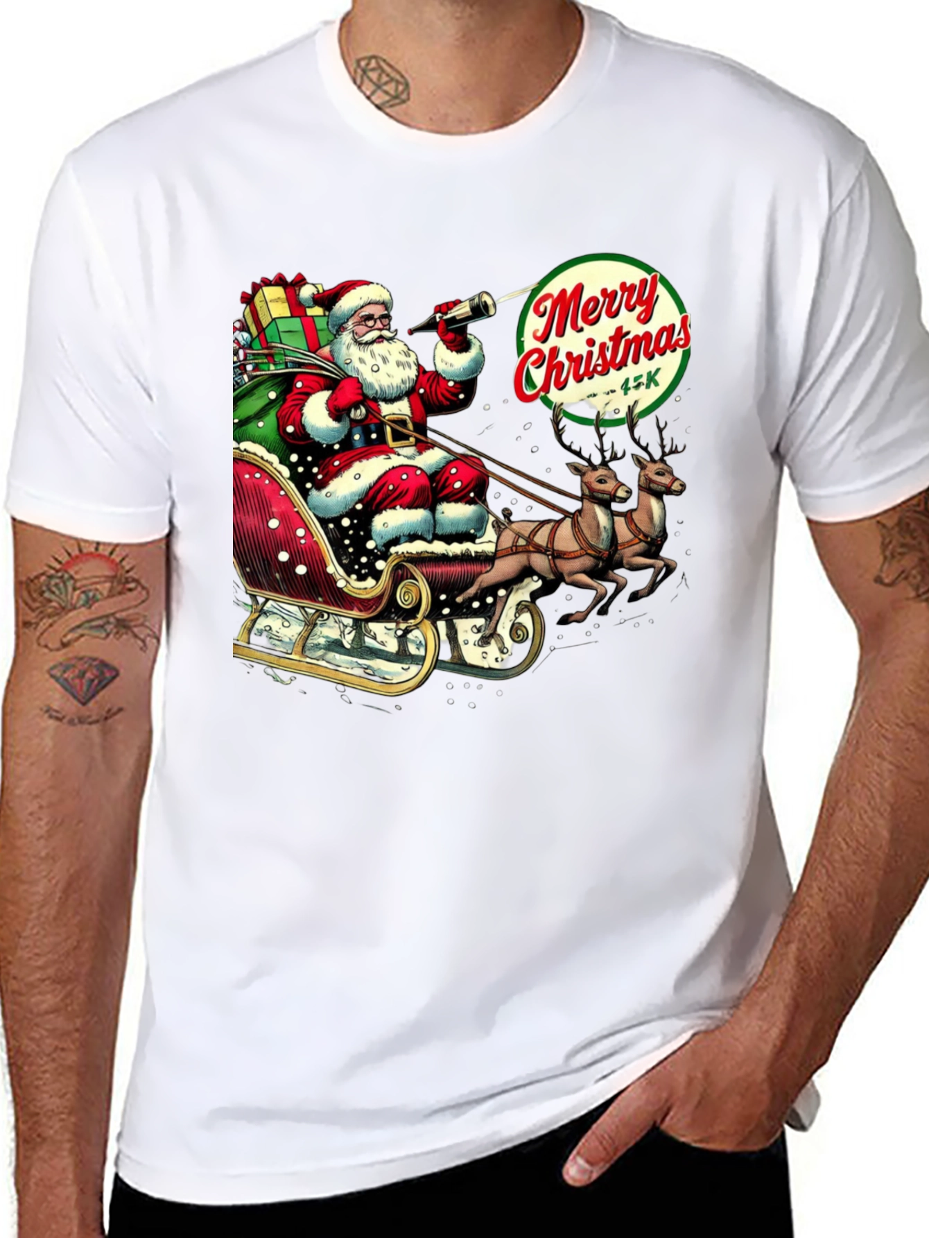Camiseta Navideña Santa Claus y Reno