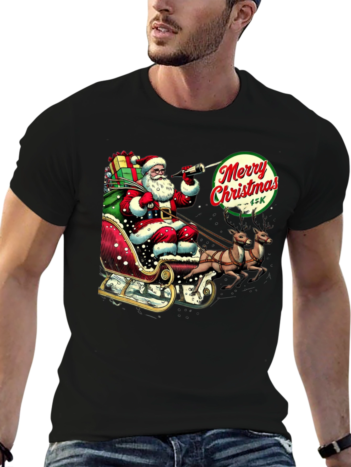 Camiseta Navideña Santa Claus y Reno