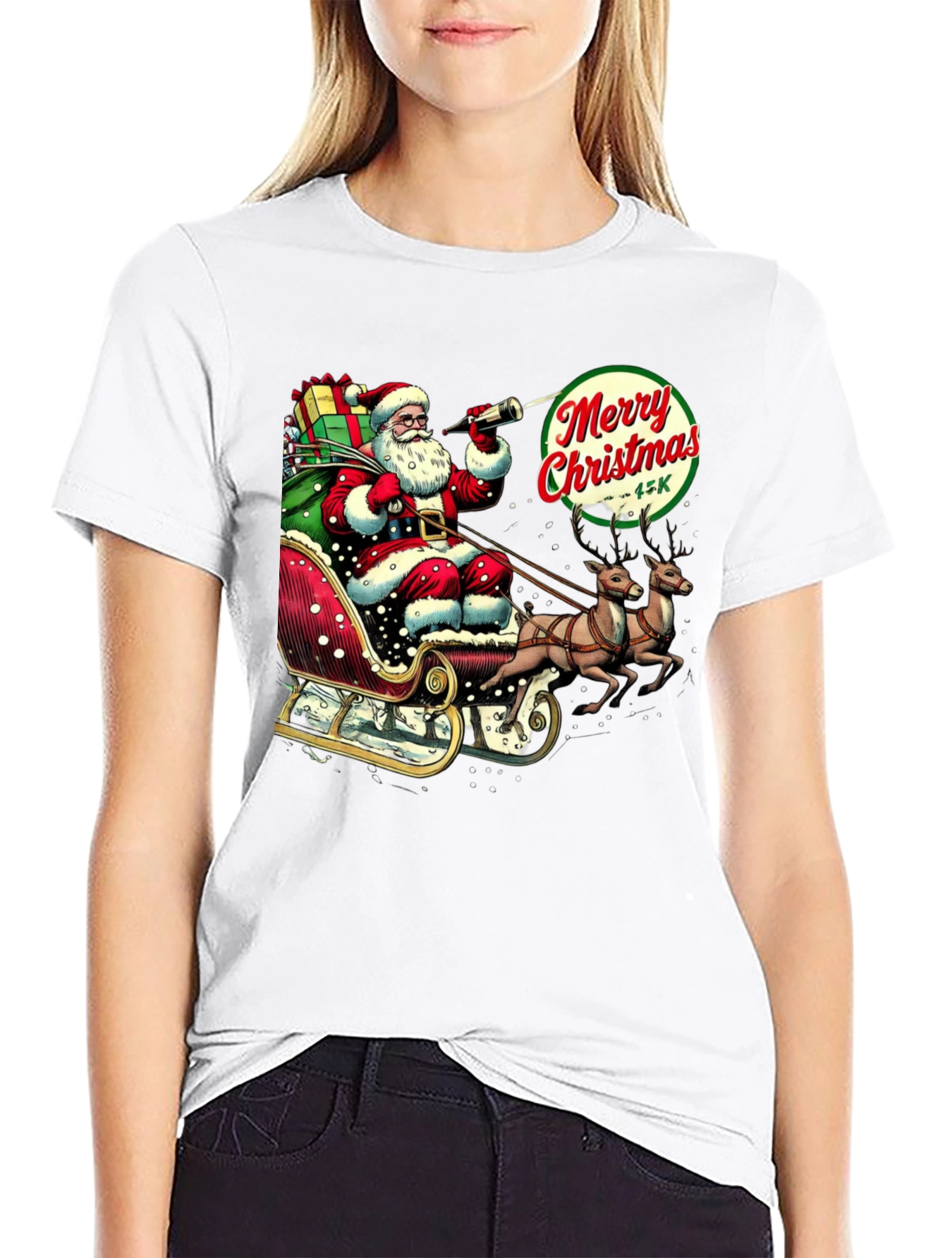 Camiseta Navideña Santa Claus y Reno