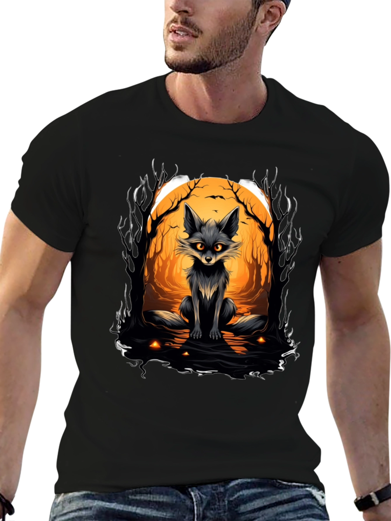 Camiseta Negra con Zorro Halloween