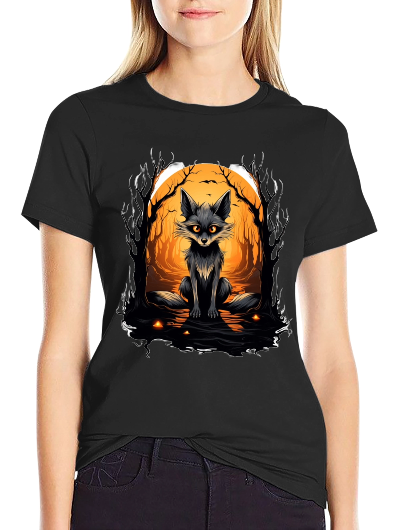 Camiseta Negra con Zorro Halloween