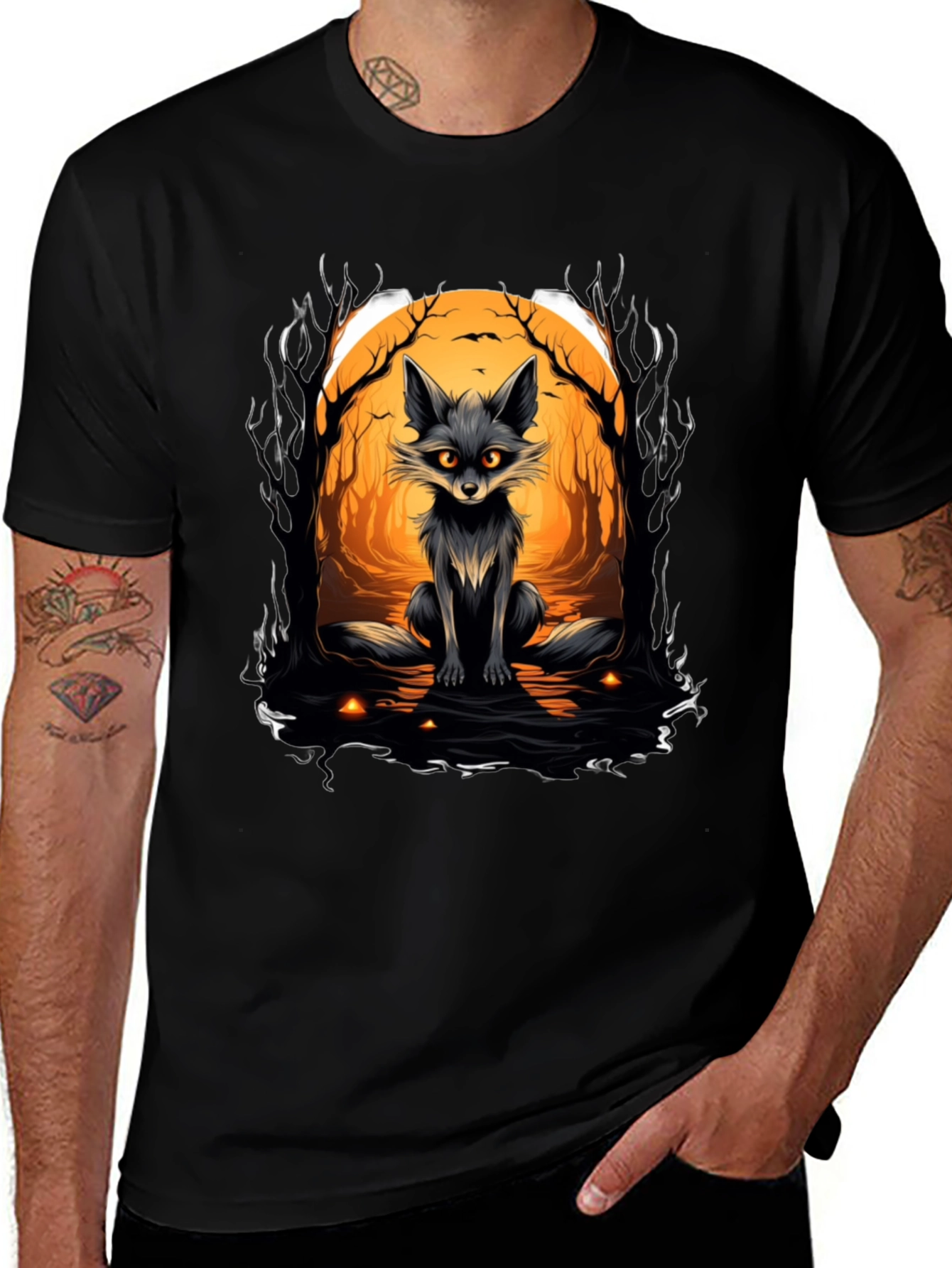Camiseta Negra con Zorro Halloween