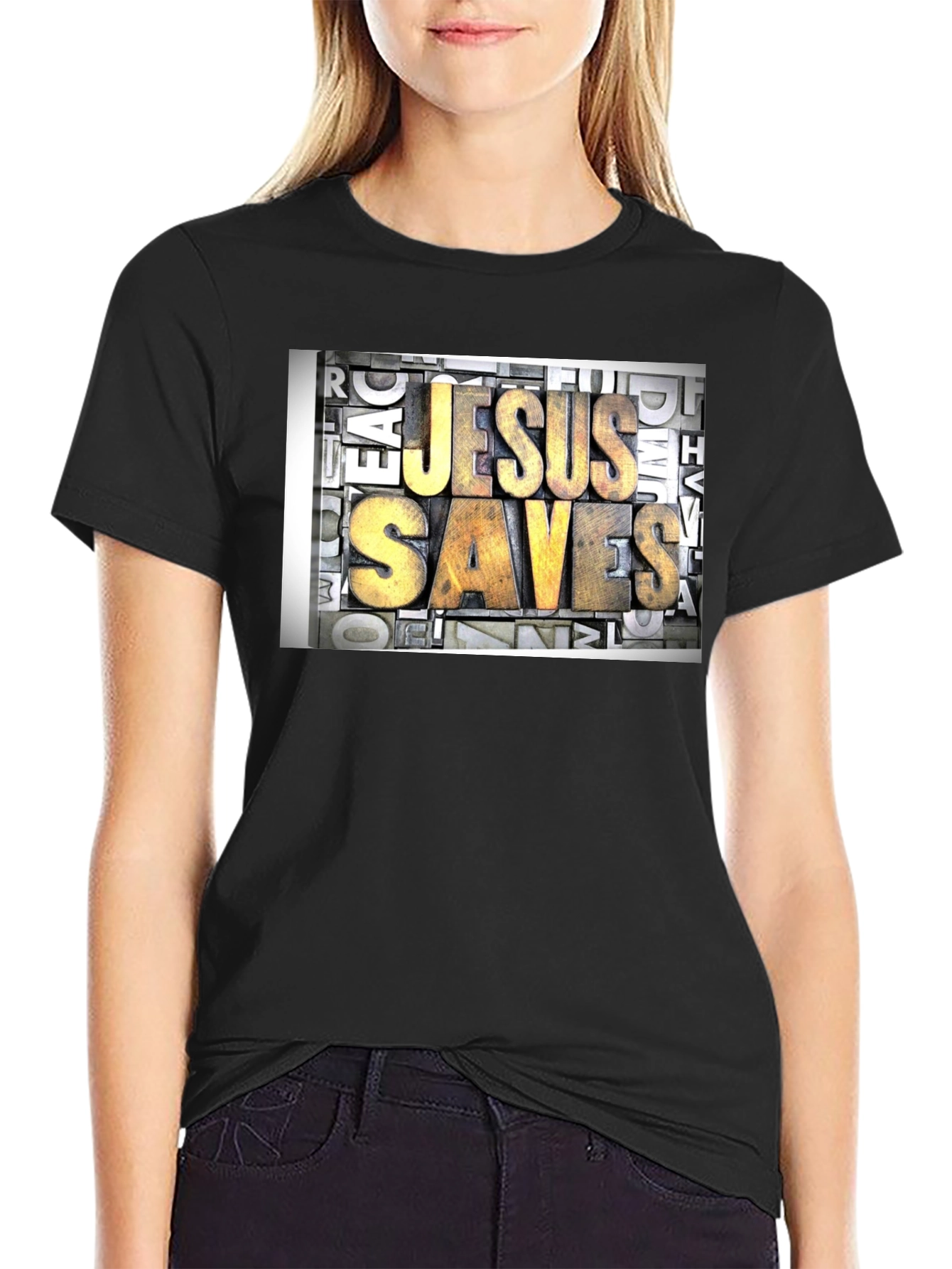 Camiseta Negra Jesús Salva - Estilo Retro