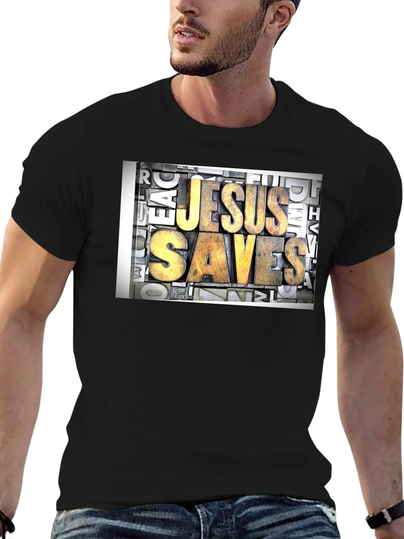 Camiseta Negra Jesús Salva - Estilo Retro