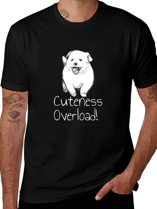 Camiseta Negra Sobrecarga de Ternura con Dibujo de Cachorro