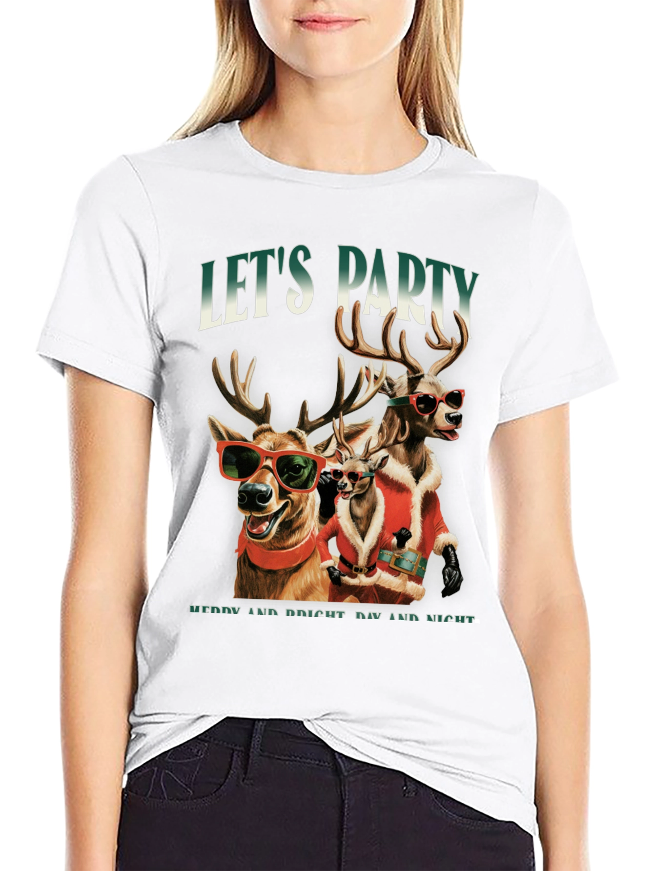 Camiseta Festiva de Ciervos Navideños