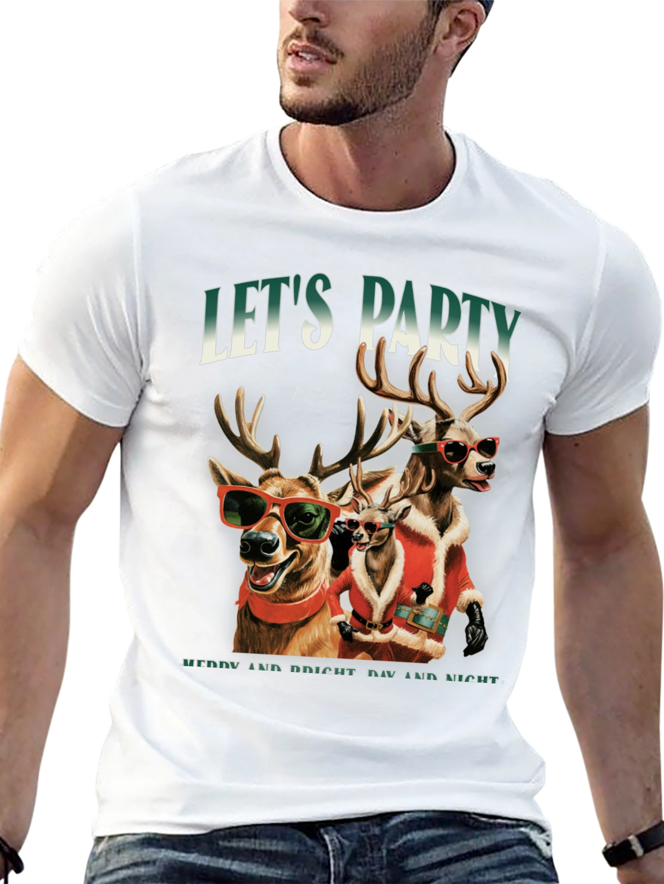 Camiseta Festiva de Ciervos Navideños