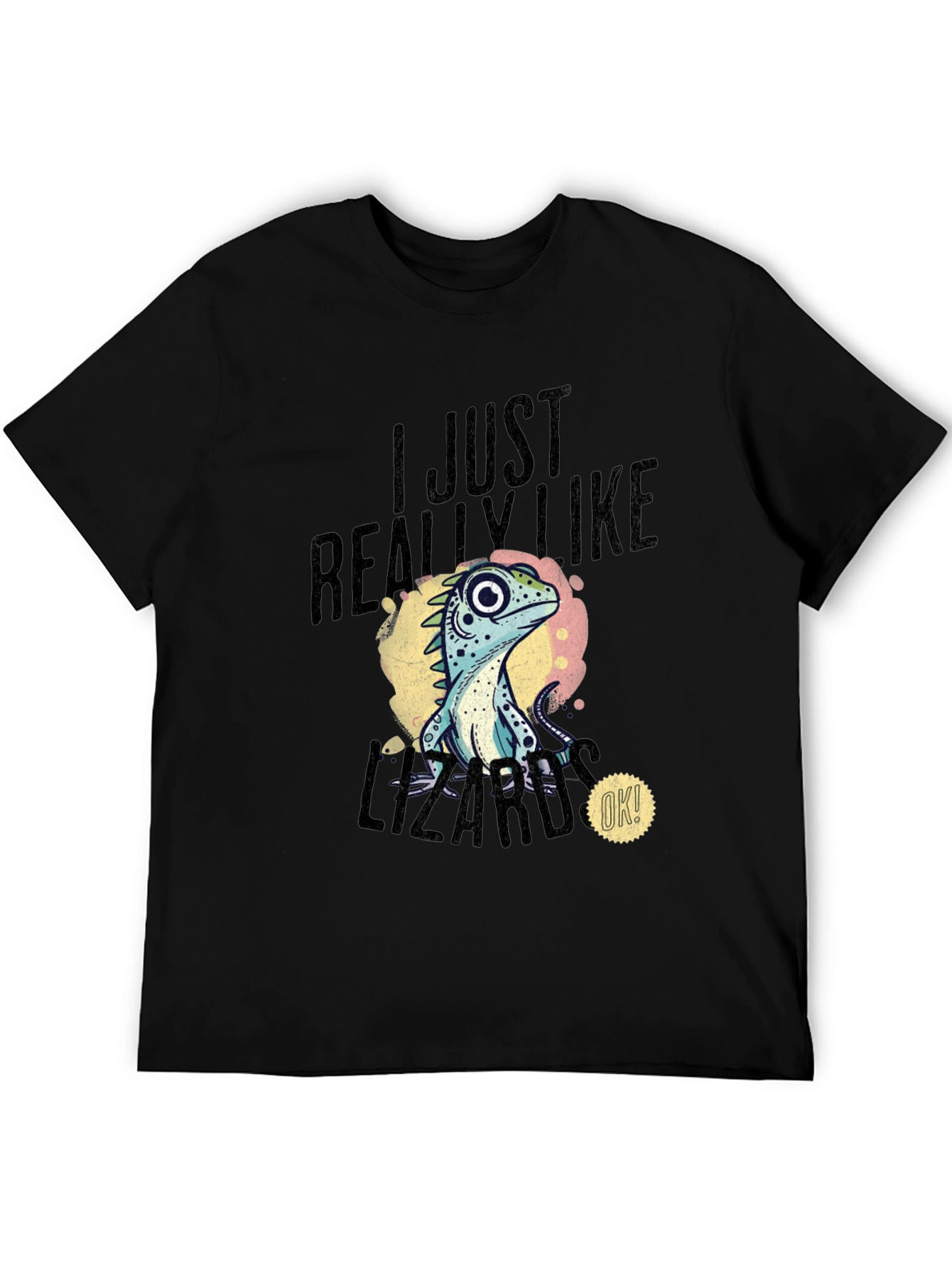 Camiseta Negra Estampada con Diseño de Lagarto