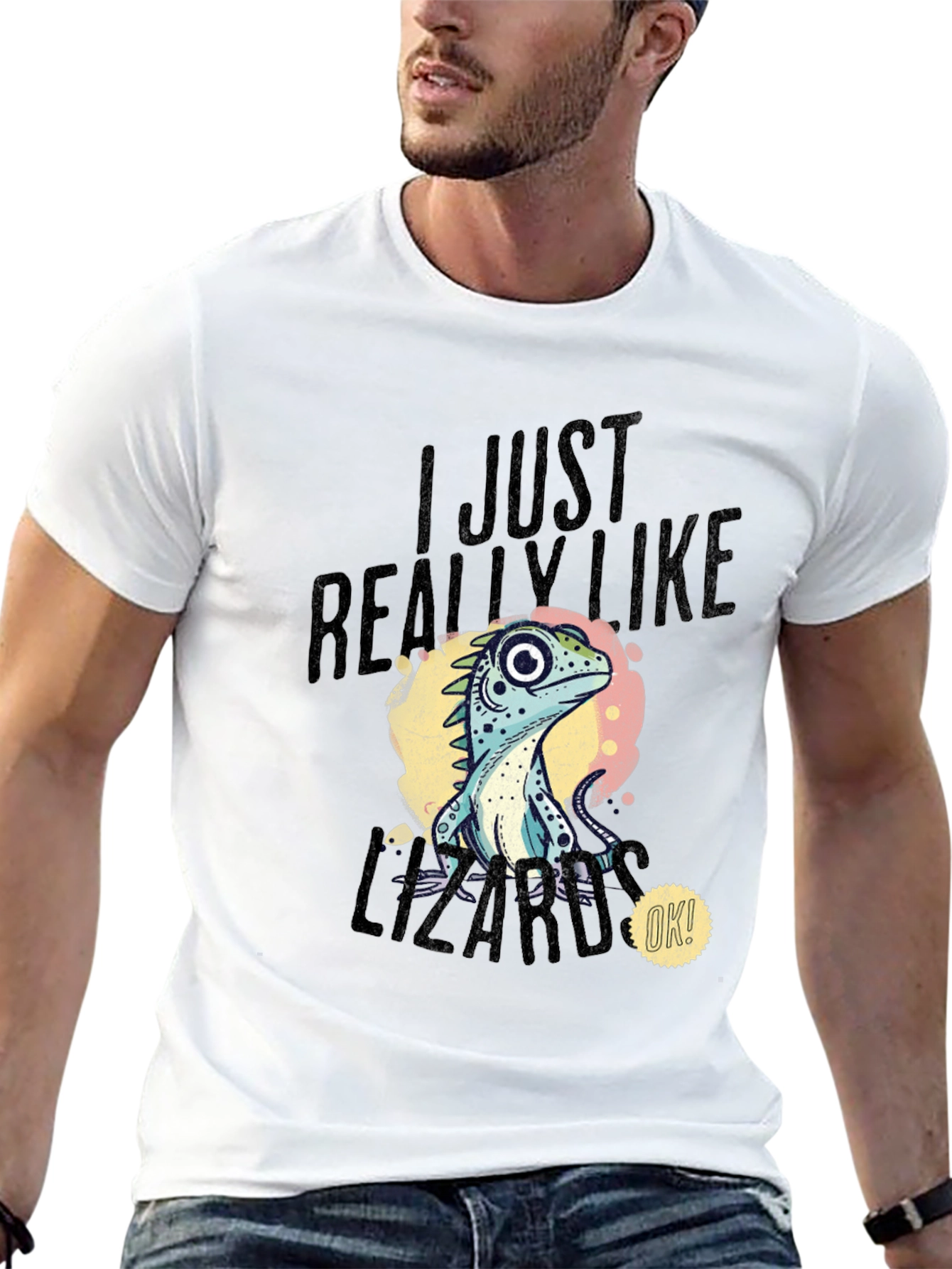 Camiseta Negra Estampada con Diseño de Lagarto