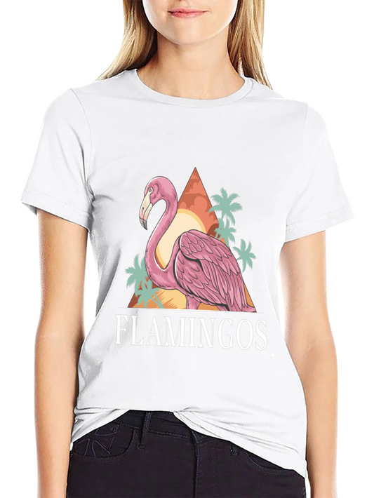 Camiseta Negra con Estampado de Flamencos Tropicales