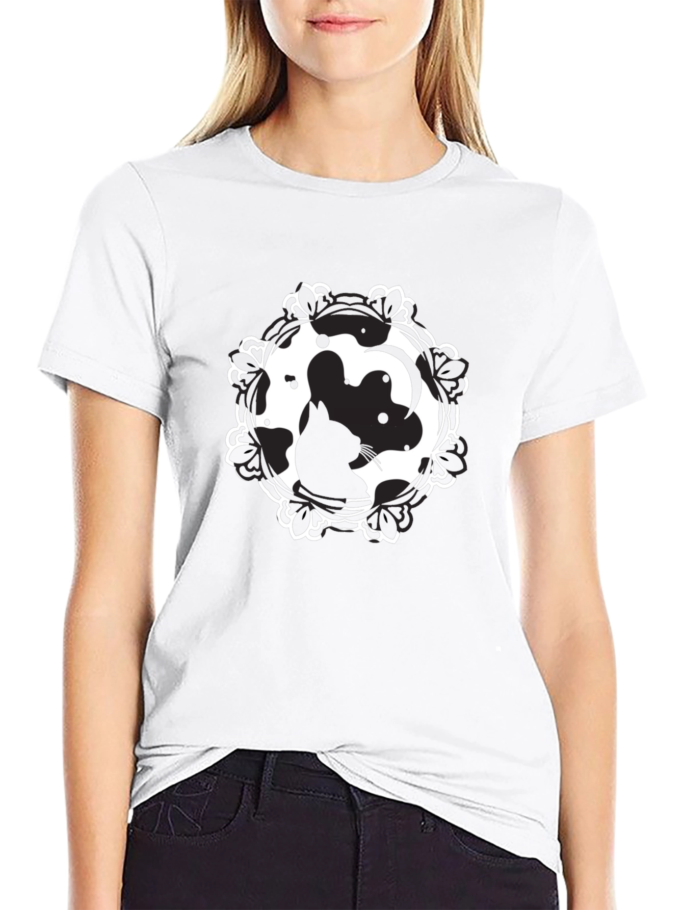 Camiseta Negra Estampado Ratón Yin Yang Casual Hombre