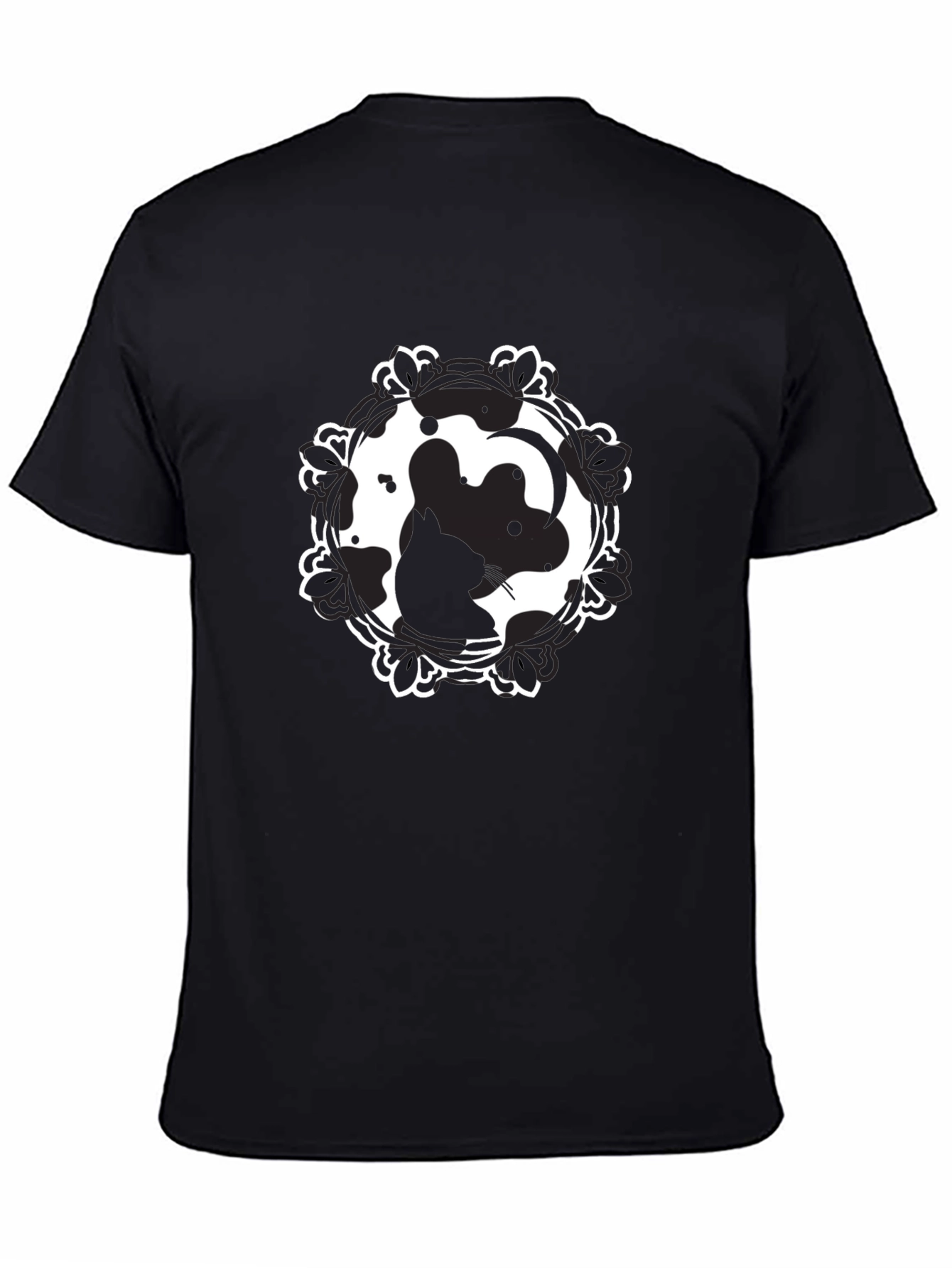 Camiseta Negra Estampado Ratón Yin Yang Casual Hombre