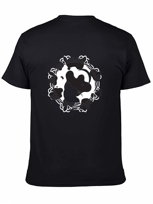 Camiseta Negra Estampado Ratón Yin Yang Casual Hombre