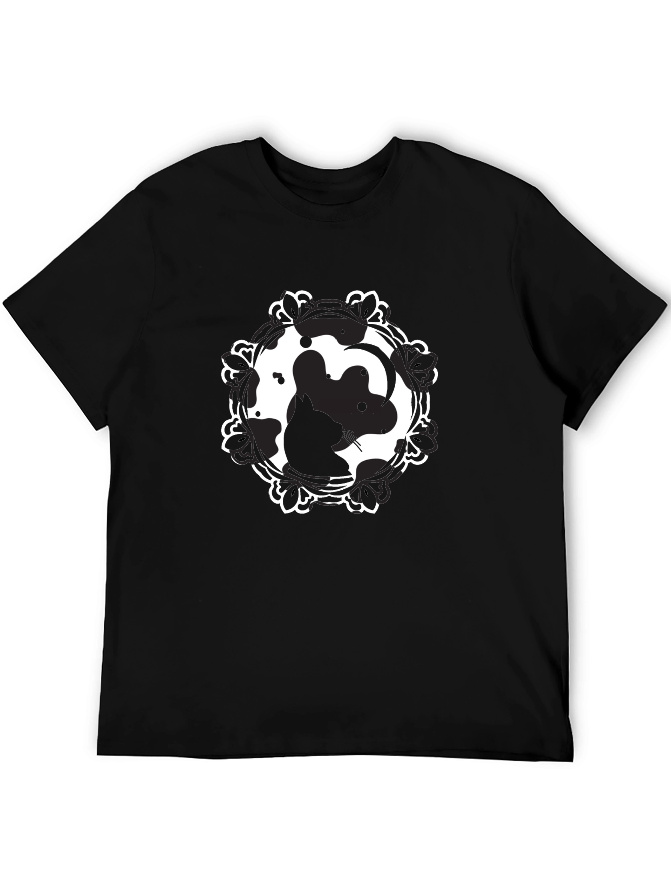 Camiseta Negra Estampado Ratón Yin Yang Casual Hombre