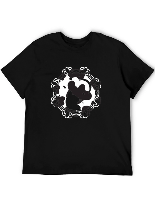 Camiseta Negra Estampado Ratón Yin Yang Casual Hombre
