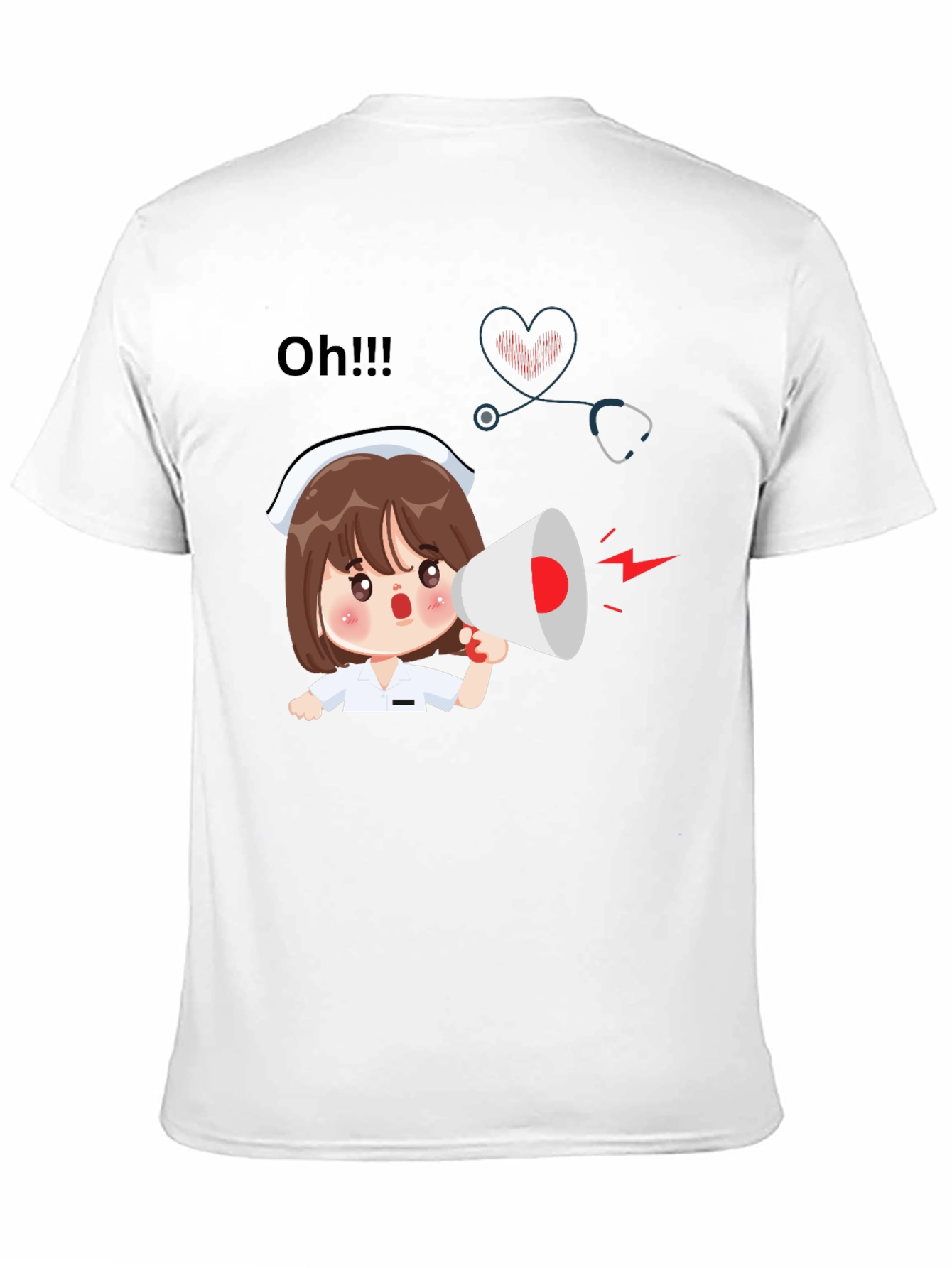 Camiseta Negra con Diseño de Enfermera Anunciando