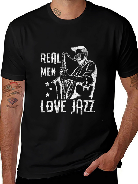 Camiseta Negra Hombre Real Men Love Jazz