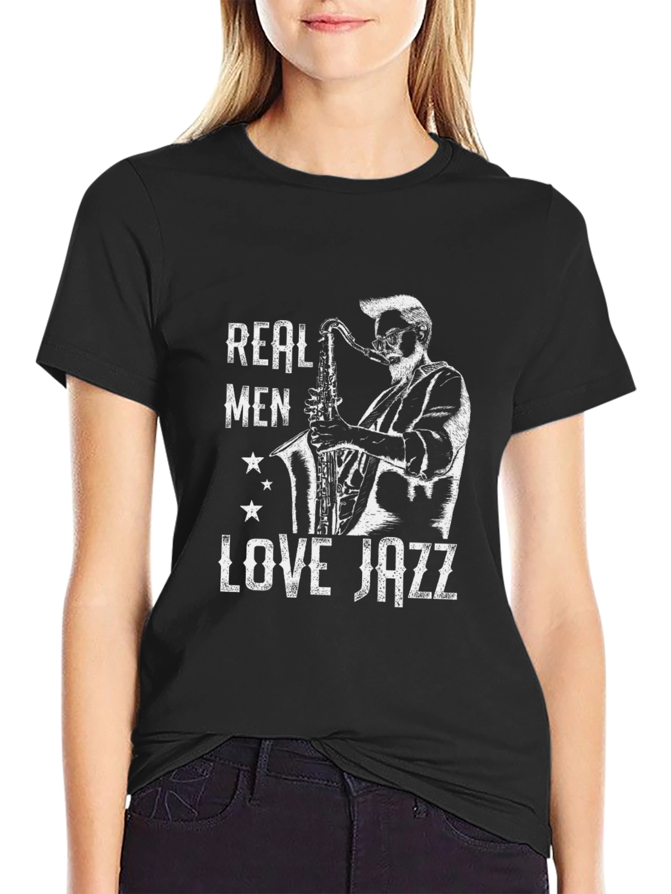 Camiseta Negra Hombre Real Men Love Jazz