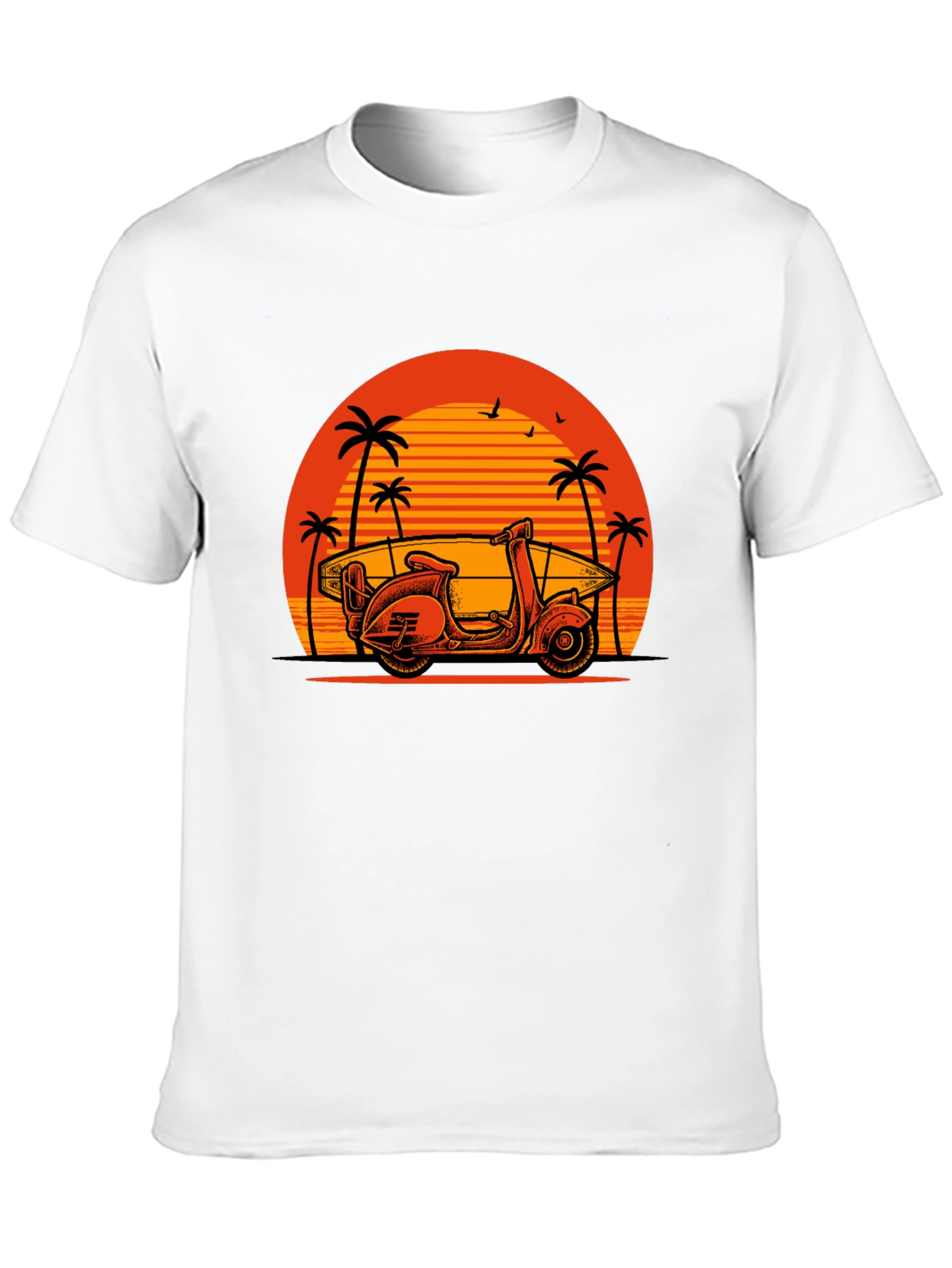 Camiseta Negra con Diseño de Moto y Palmeras