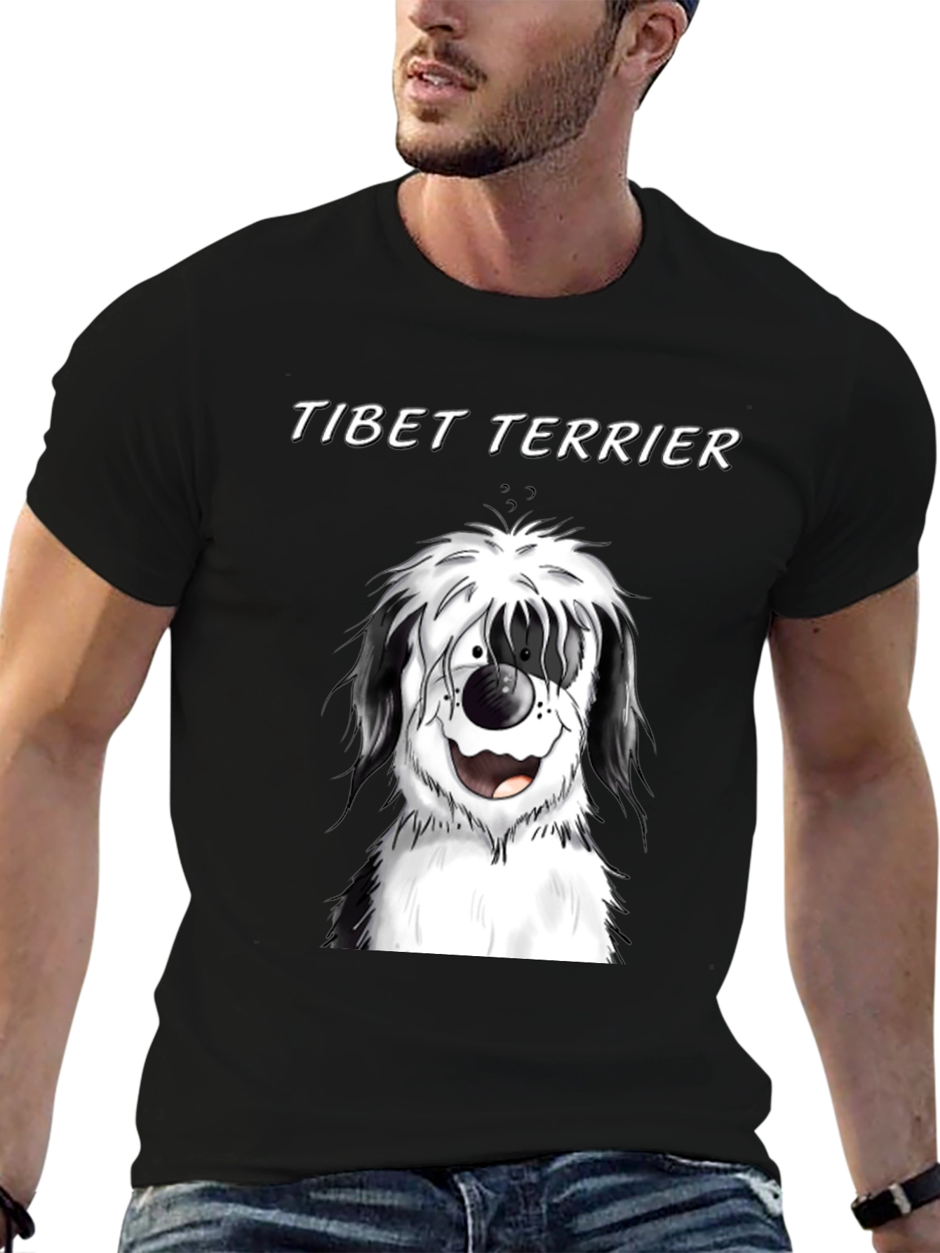Camiseta Negra con Diseño de Tibet Terrier