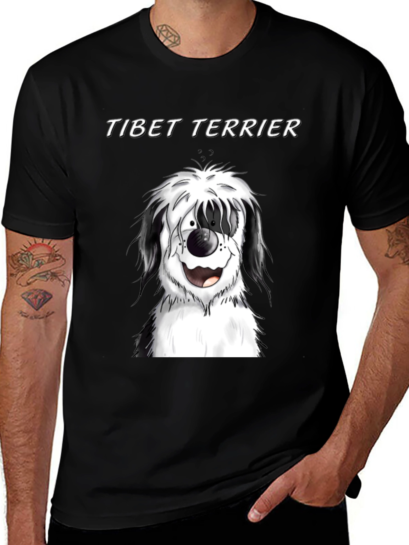 Camiseta Negra con Diseño de Tibet Terrier