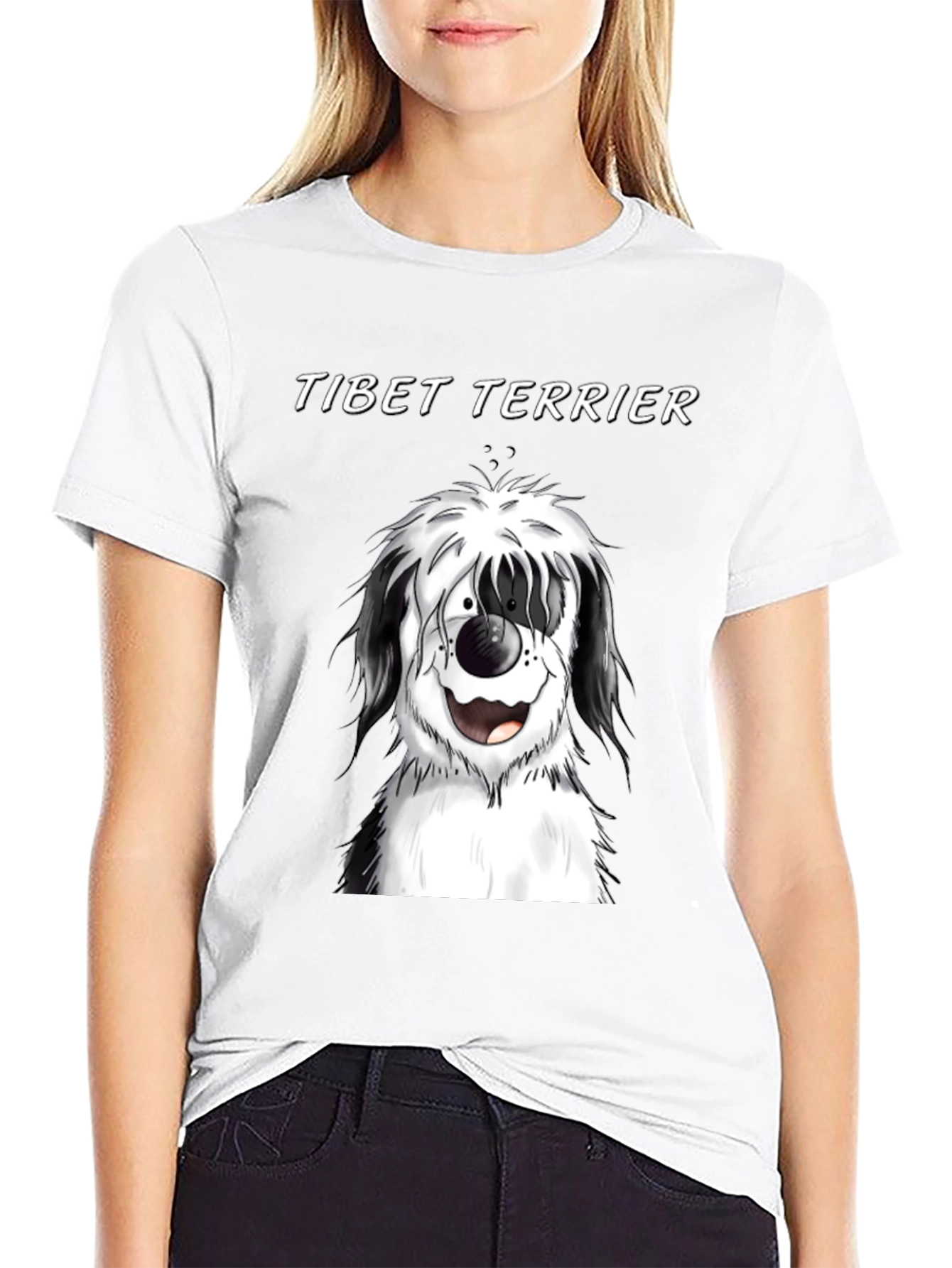 Camiseta Negra con Diseño de Tibet Terrier