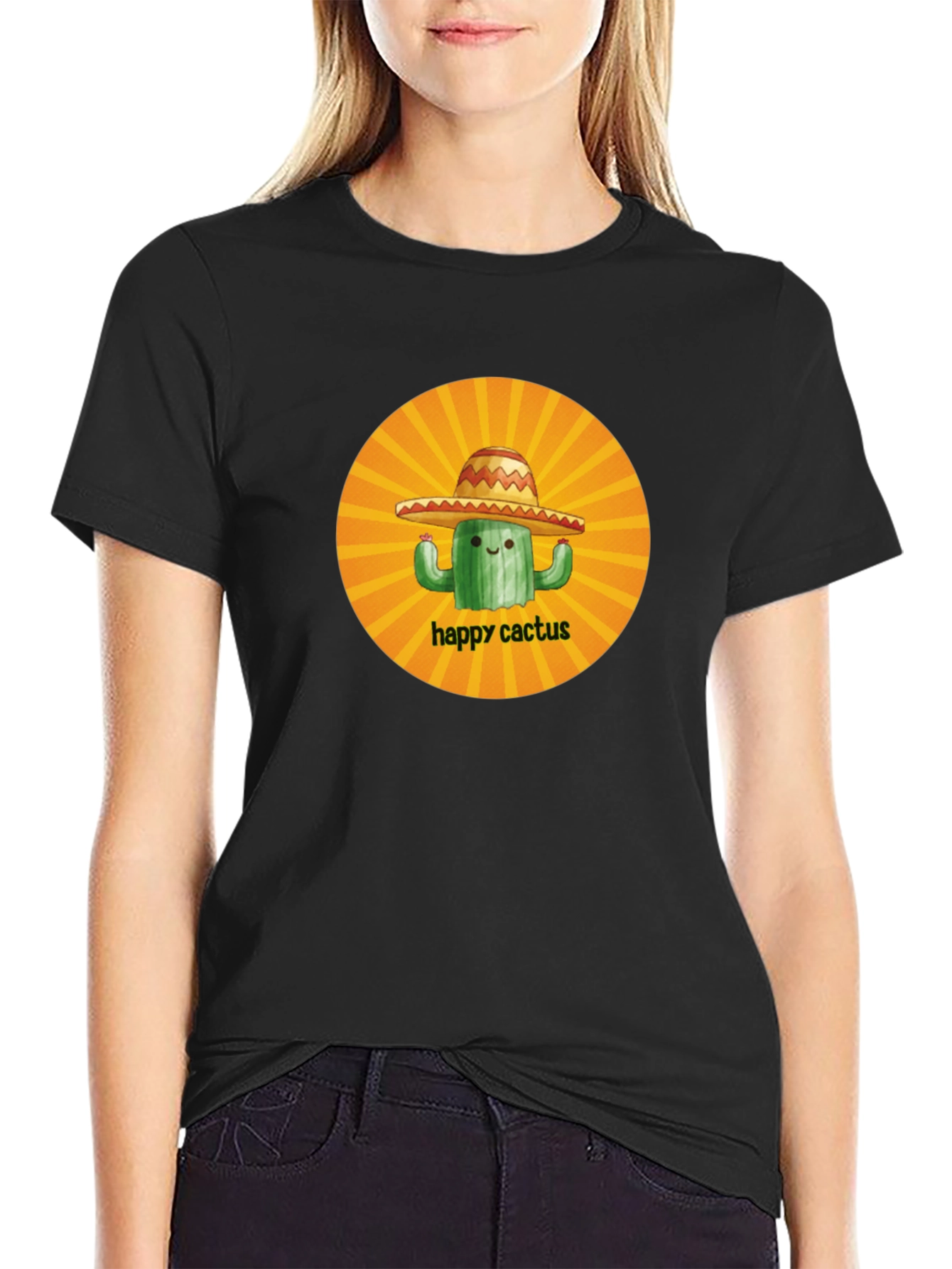Camiseta Negra Happy Cactus