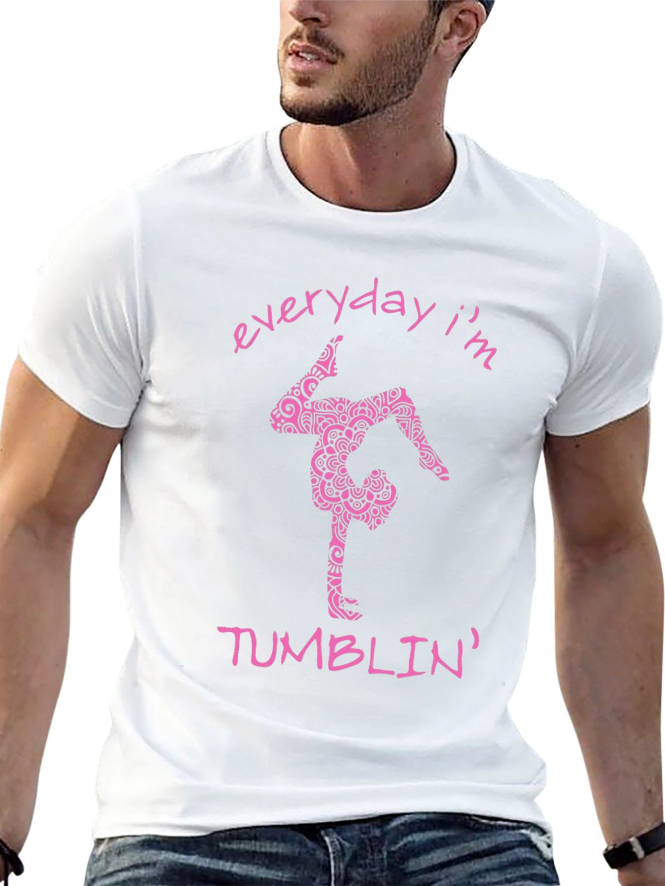 Camiseta Negra con Diseño de Gimnasta Rosada