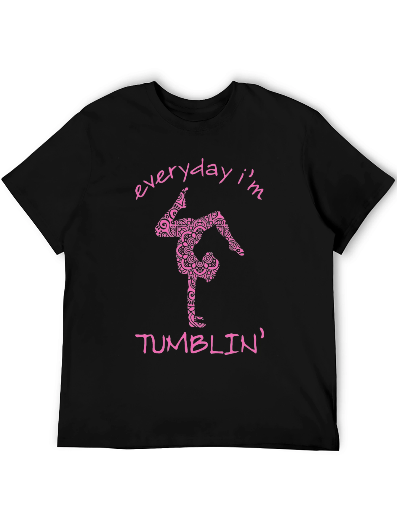 Camiseta Negra con Diseño de Gimnasta Rosada
