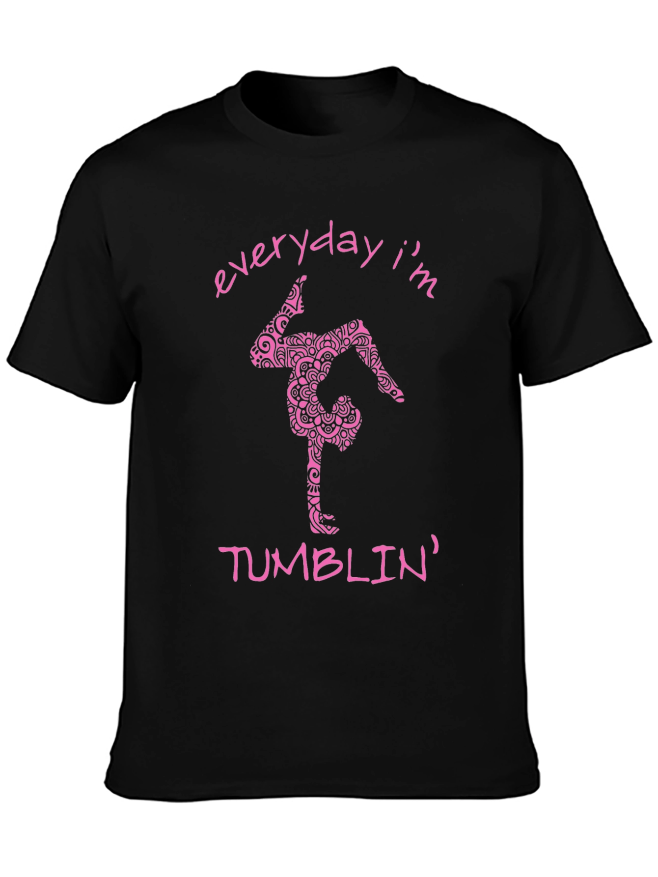 Camiseta Negra con Diseño de Gimnasta Rosada