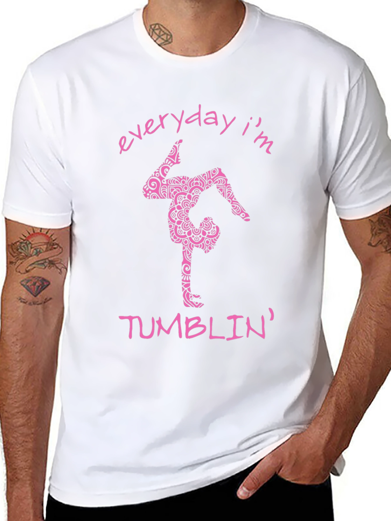 Camiseta Negra con Diseño de Gimnasta Rosada