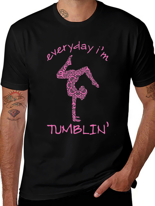 Camiseta Negra con Diseño de Gimnasta Rosada